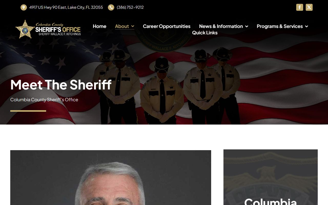 Columbia County Sheriff Wallace Kitchings biography page tied to the county jail and inmate records