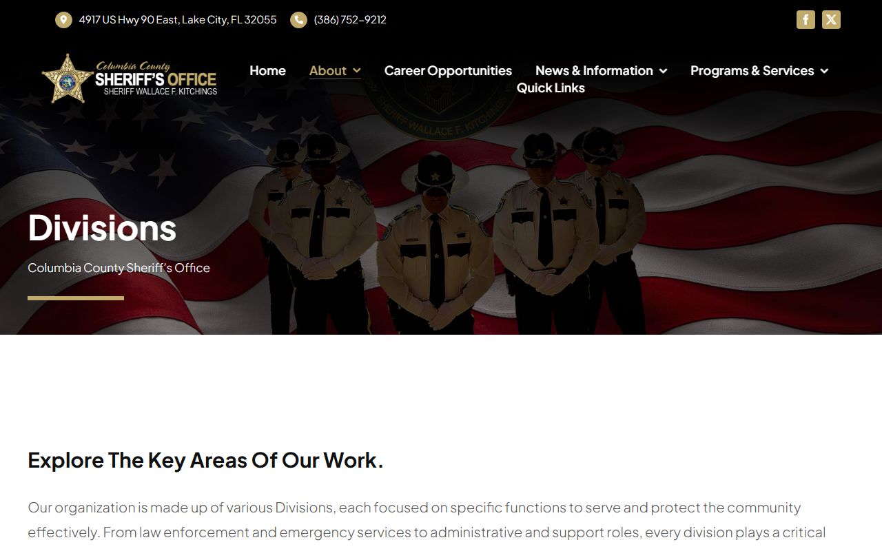 Columbia County Sheriff's Office divisions page describing the detention division and inmate population