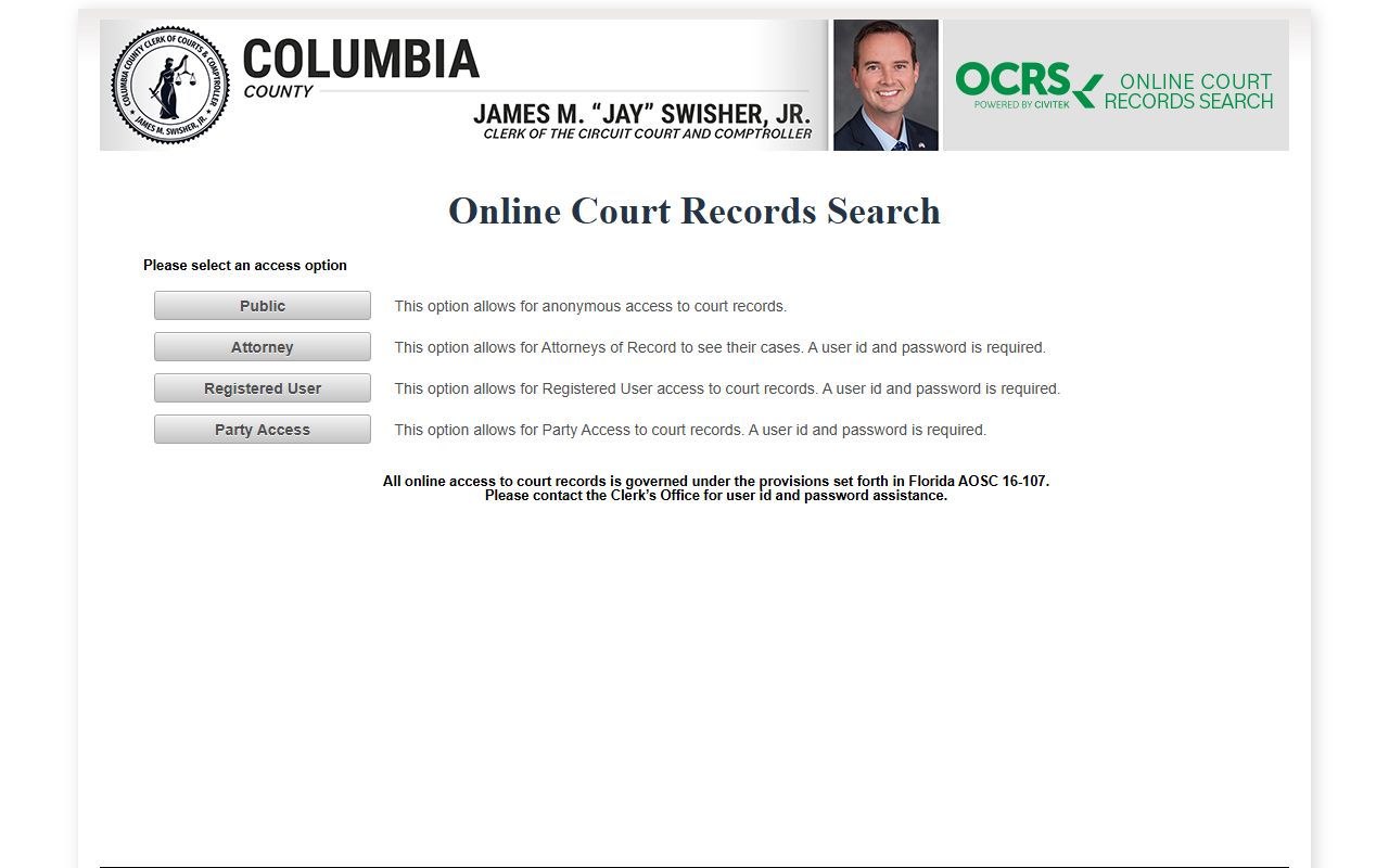 Civitek Columbia County public access search for court records after an arrest