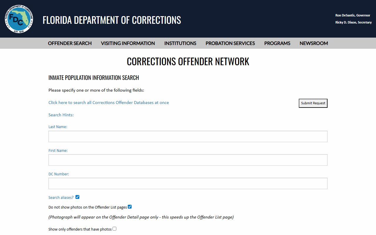 Florida Department of Corrections offender search for Columbia County state inmate population